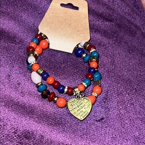 Colorful Beaded Bracelet set with Heart Charm